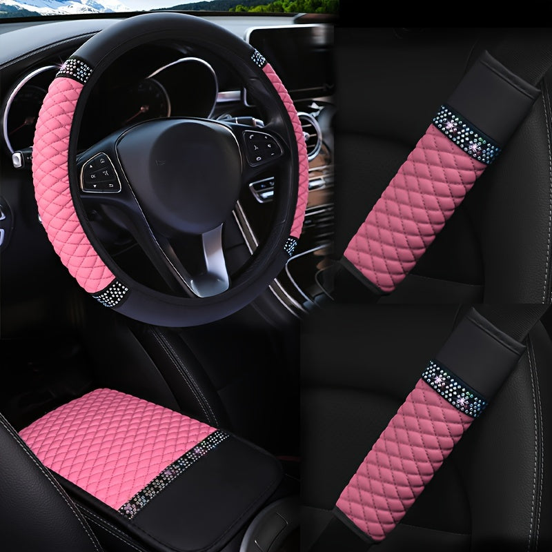 Ensemble d'intérieur de voiture en cuir PU ,4 pièces ROSE