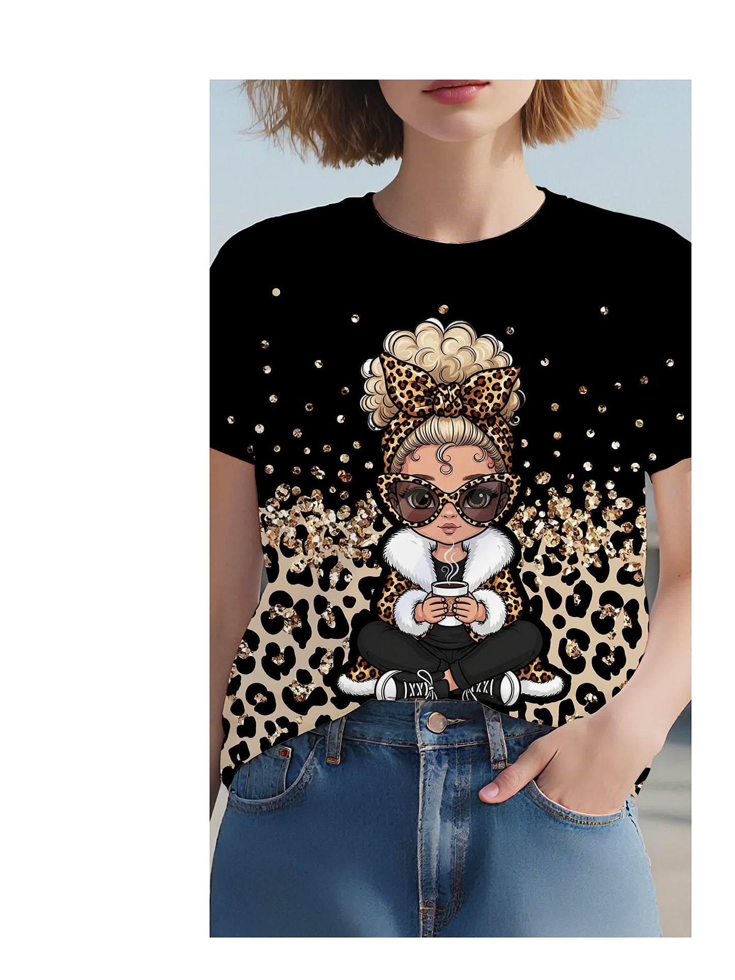 T-shirt à manches courtes et col rond pour femme