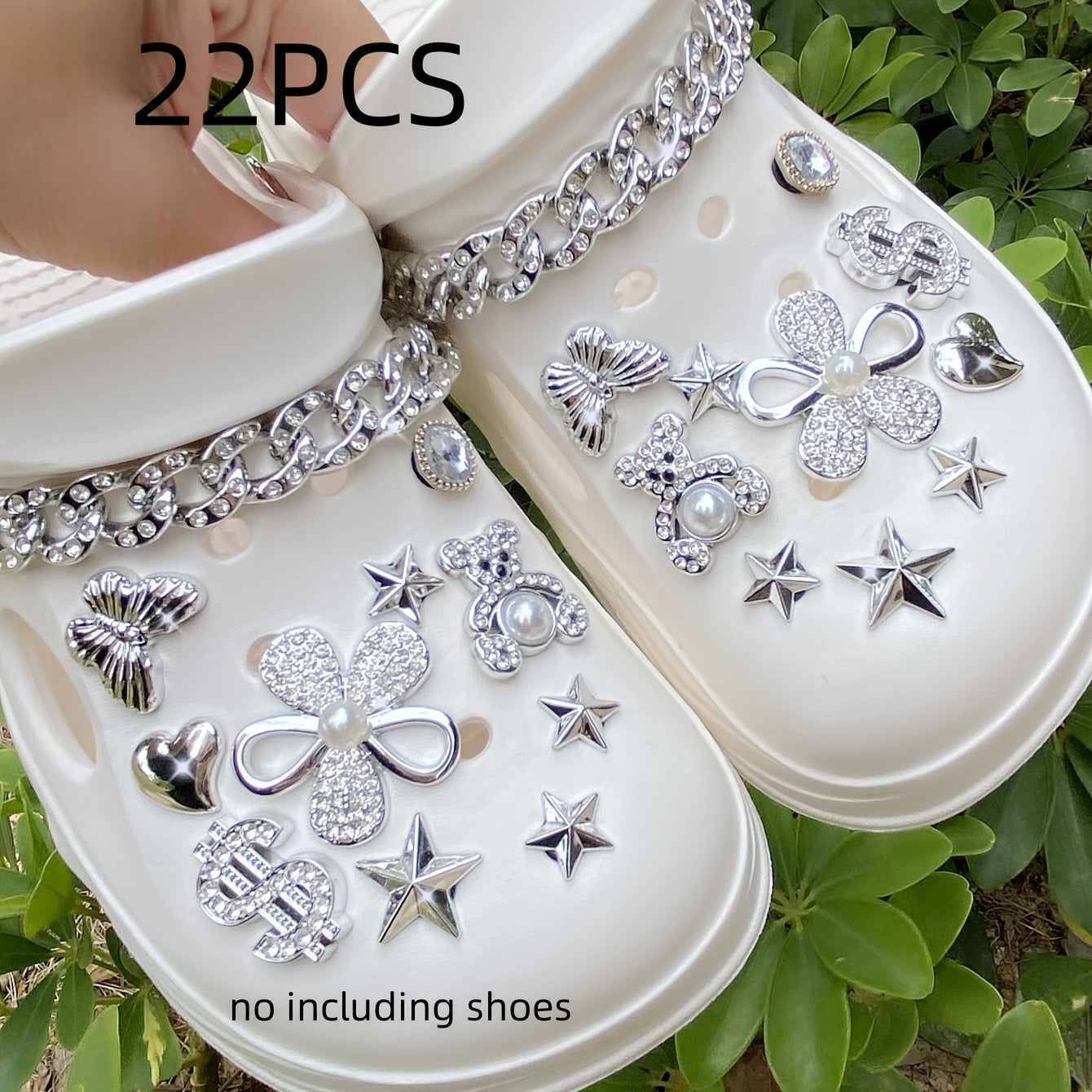 Lot de 22 oursons en strass argentés, accessoires de chaussures tendance