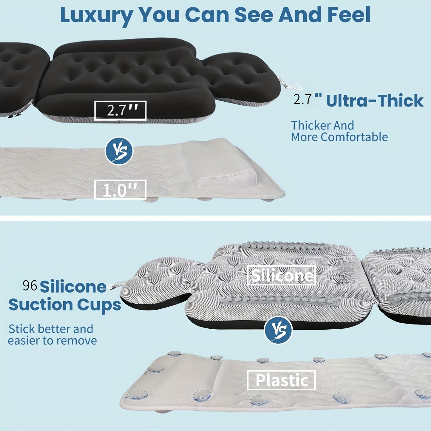 Tapis de bain adulte (1 pièce) avec 96 ventouses, tissu lavable à la main