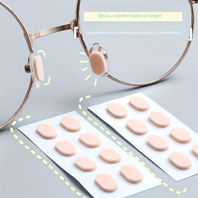 Plaquettes Douces pour Lunettes Silicone Antiderapantes Confort Nez - Lot 64 Pcs Beige ou Noir