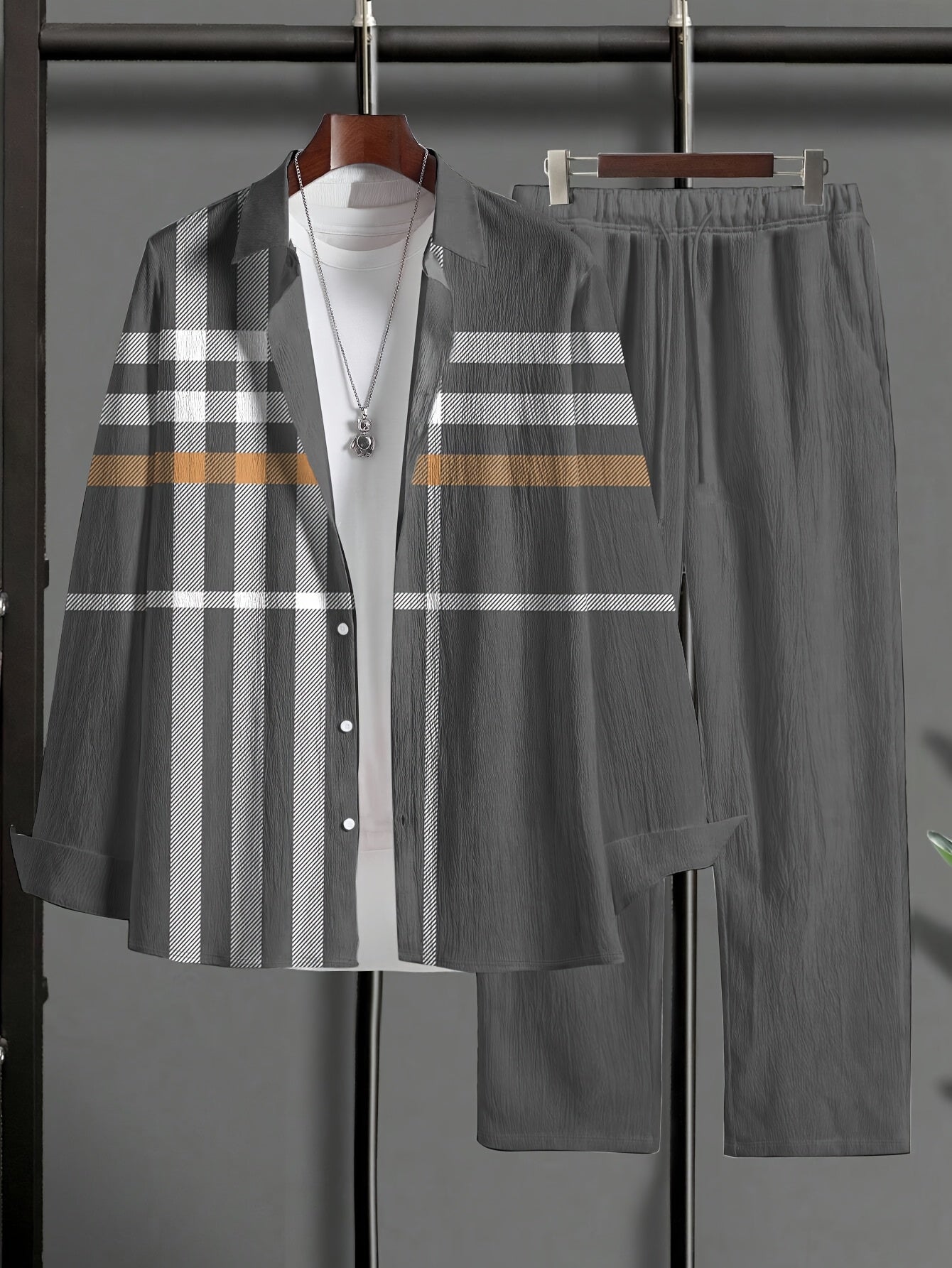 Ensemble chemise en maille pour homme, grandes tailles