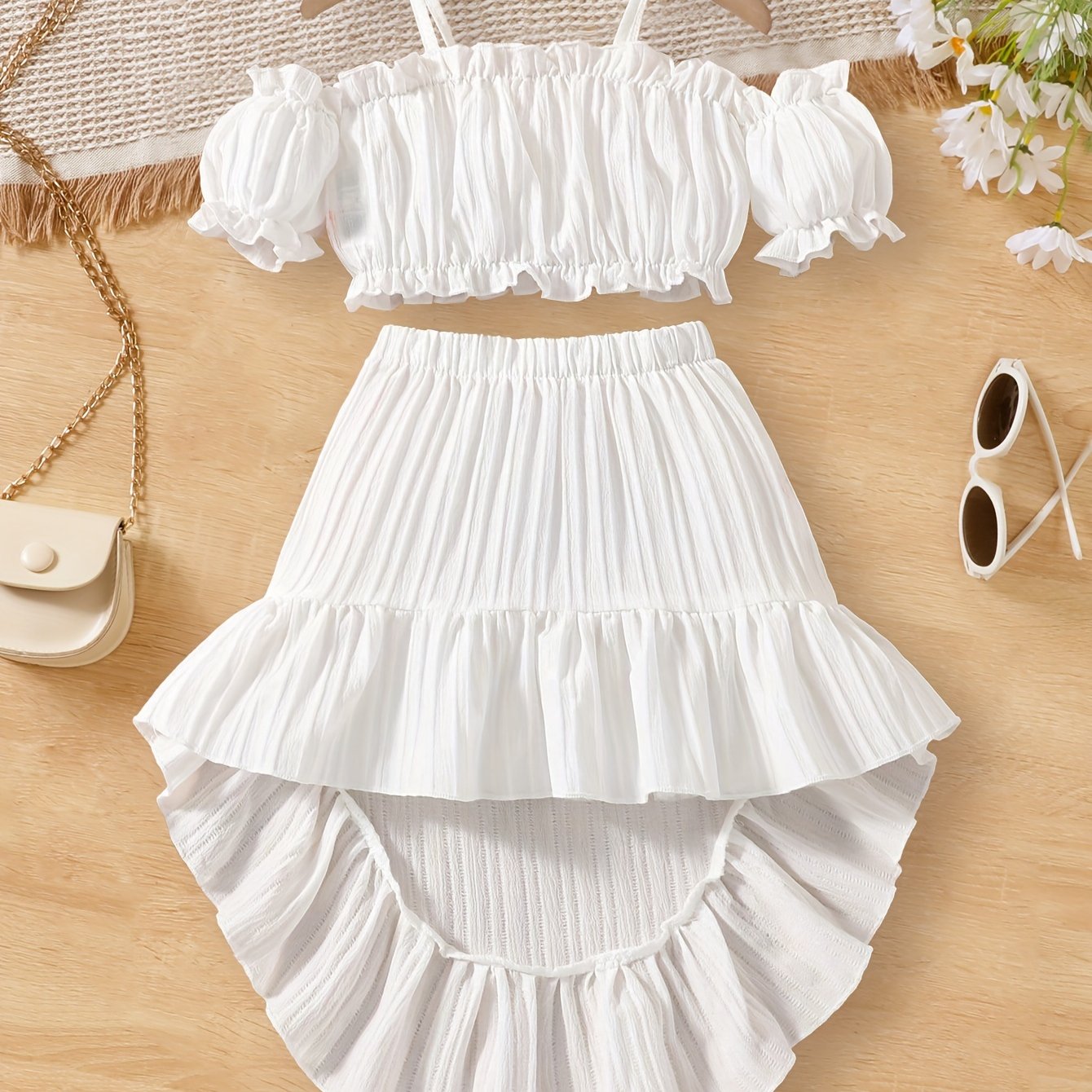 Elegant 2 Pcs Cold-Shoulder Crop Top + High Wait Skirt Girl's Set, Holiday Leisure Summer Clothes, Gift - Topdecheztop.fr