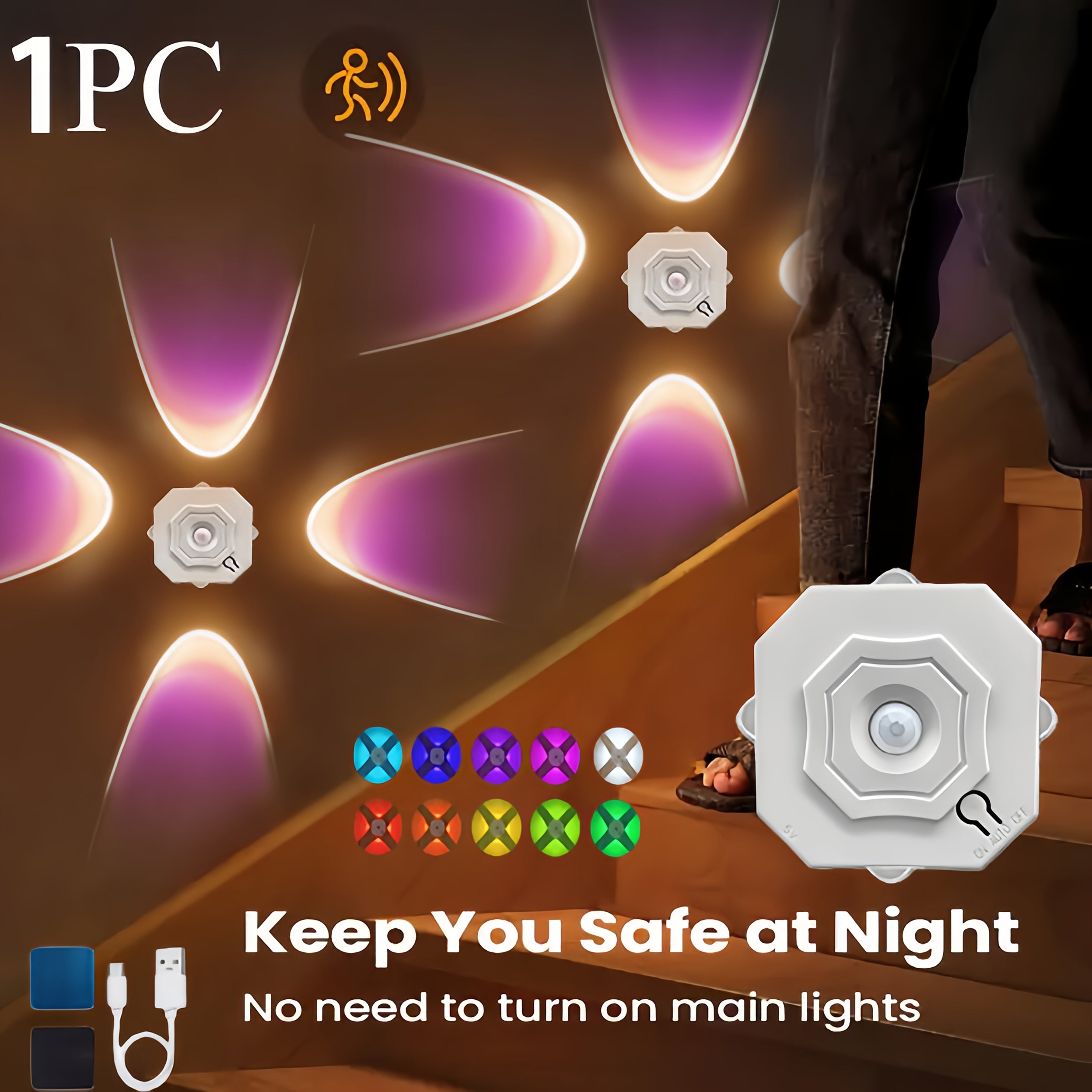 1 Lampe  RGB/tricolore avec détecteur de mouvement