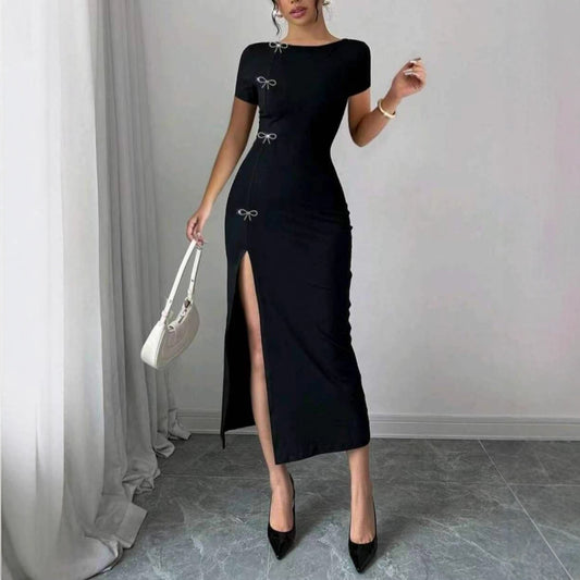 Robe à manches courtes cintrée pour femme