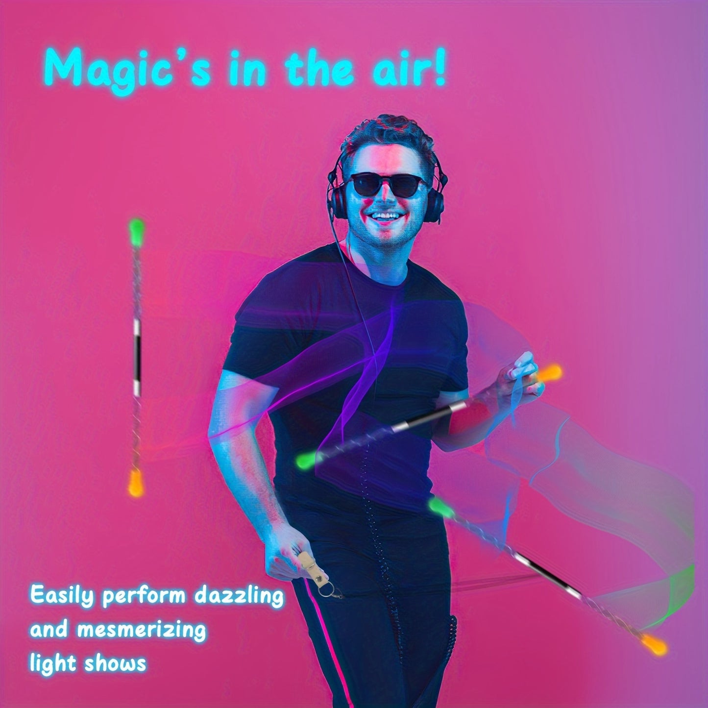 USB Rechargeable LED Magic Wand - Collapsible, Floating Levitation Stick with Expert Balance & Transparent Acrylic Design, LED Light Wand, Flow Wand - Topdecheztop.fr