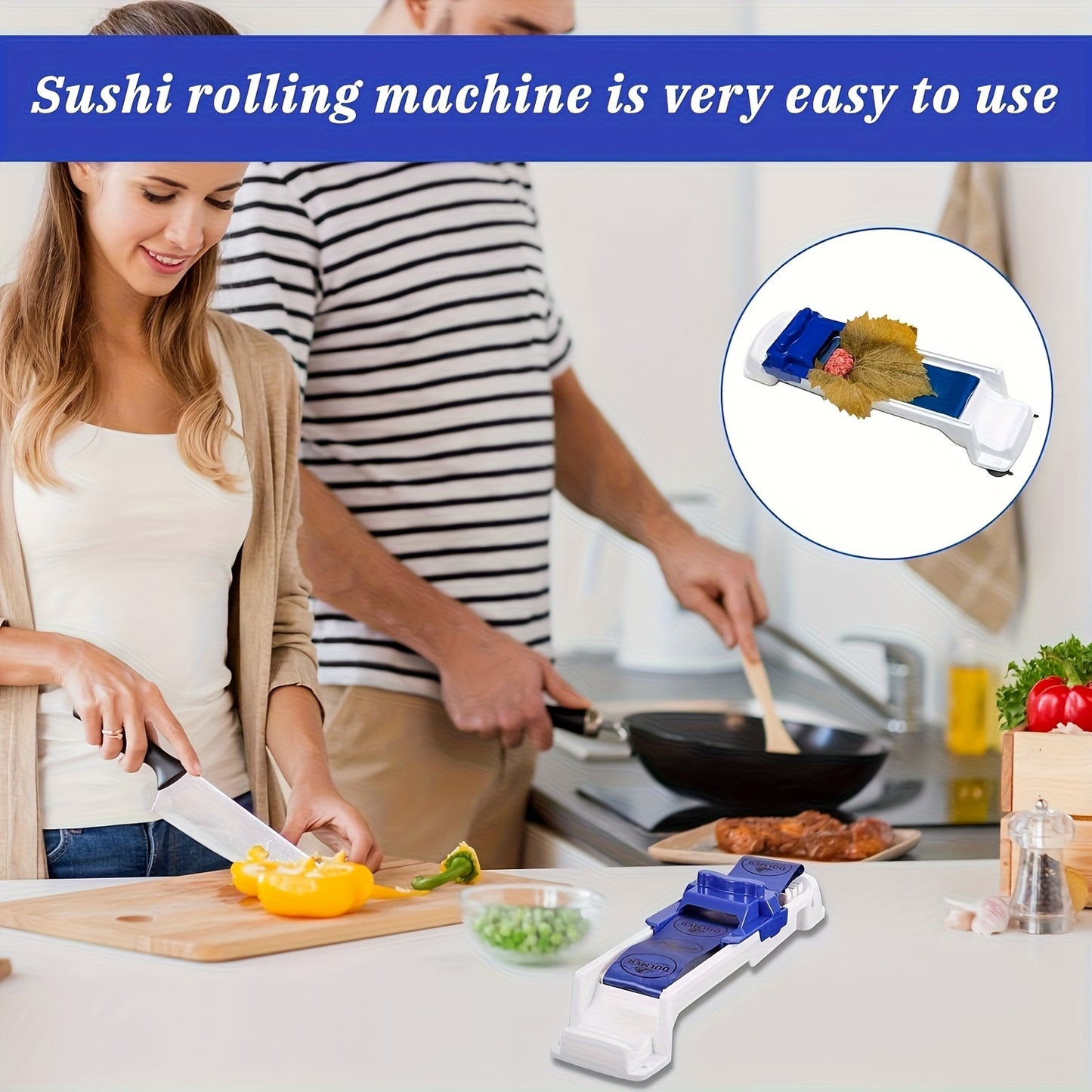 Rouleau manuel robuste avec poignée antidérapante, idéal pour sushis, rouleaux de printemps, nems, feuilles de vigne farcies et raviolis