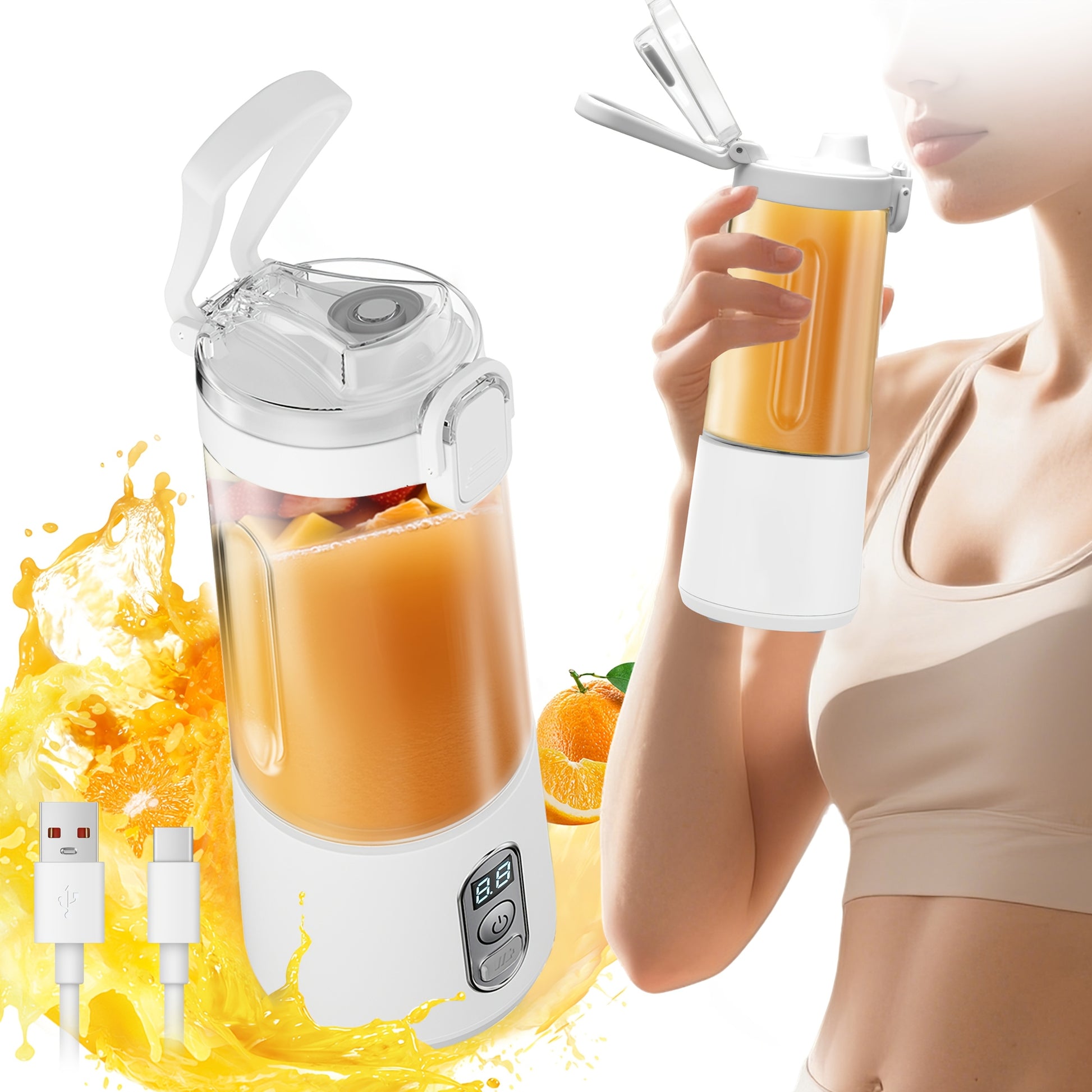 LALAYUAN USB-Powered Portable Blender & Juicer with Digital Timer, High-Speed Ice Crushing, One-Tap Lid, 1300mAh Battery, 6-Blade Stainless Steel, USB-C Charging, Compact Blender for Smoothies, Protein Shakes, Gym, Travel, Of - Topdecheztop.fr