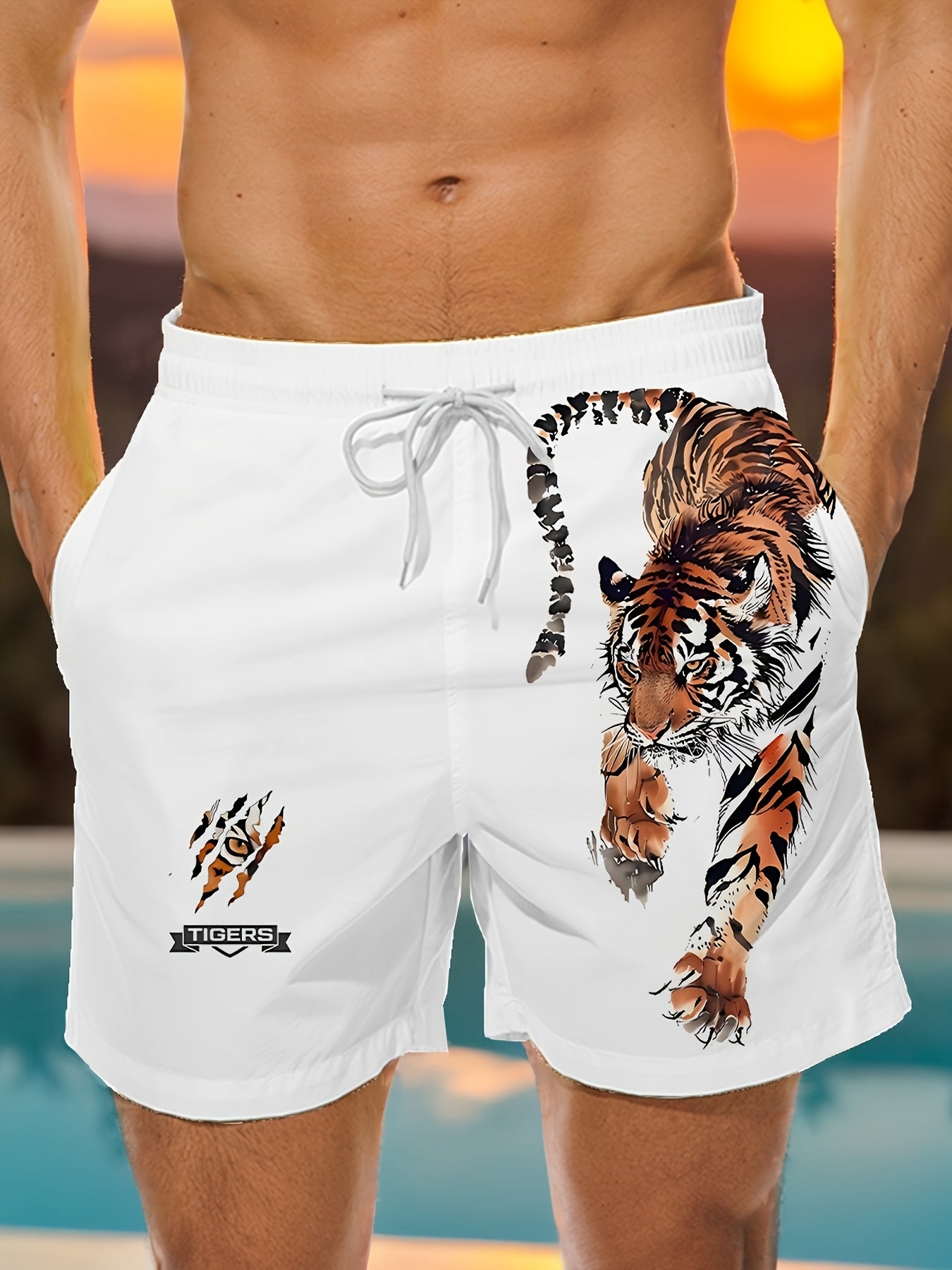 Short tendance à motif tigre bondissant, pantalon d'été
