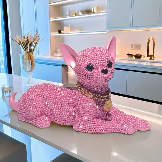 Statue de chihuahua rose en résine