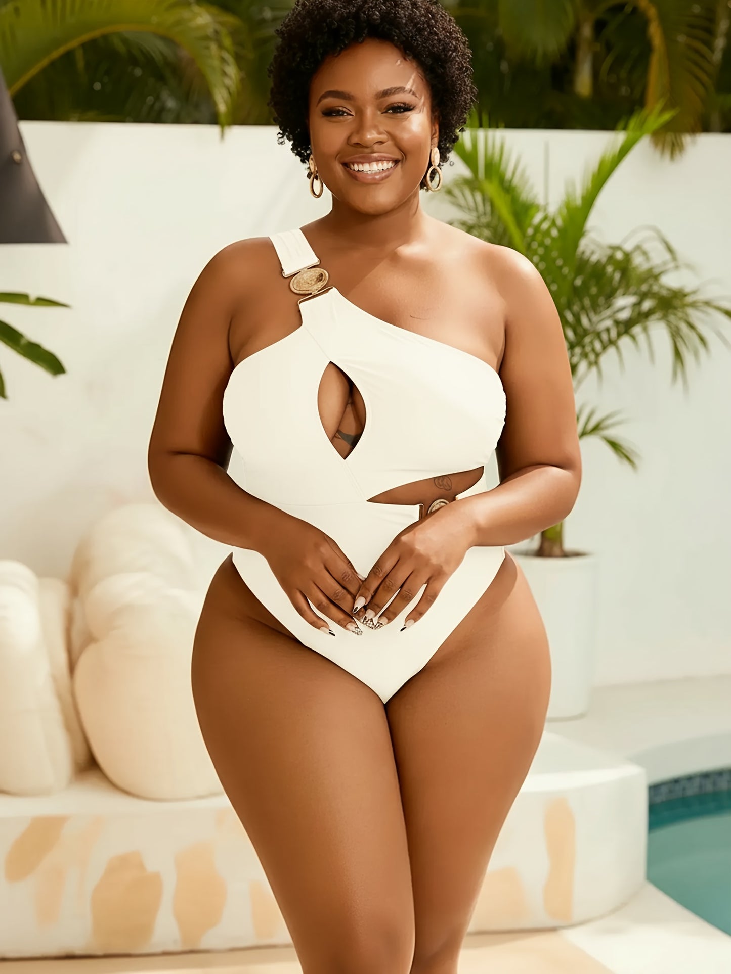 Maillot de bain une pièce noir sexy à une épaule dénudée pour femme