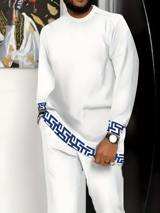 Ensemble pantalon blanc élégant à manches longues pour homme