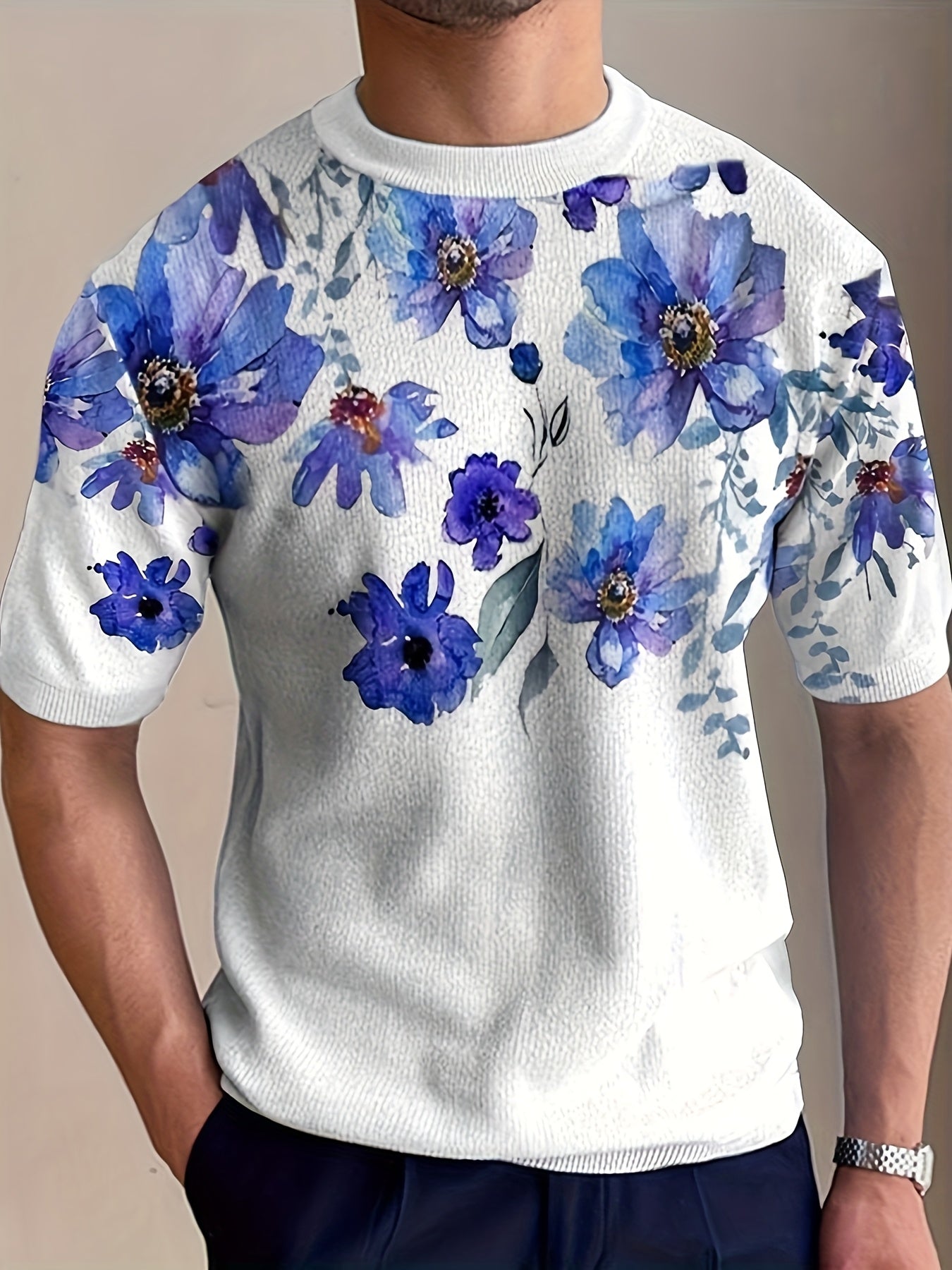 Pull en tricot à imprimé floral pour homme