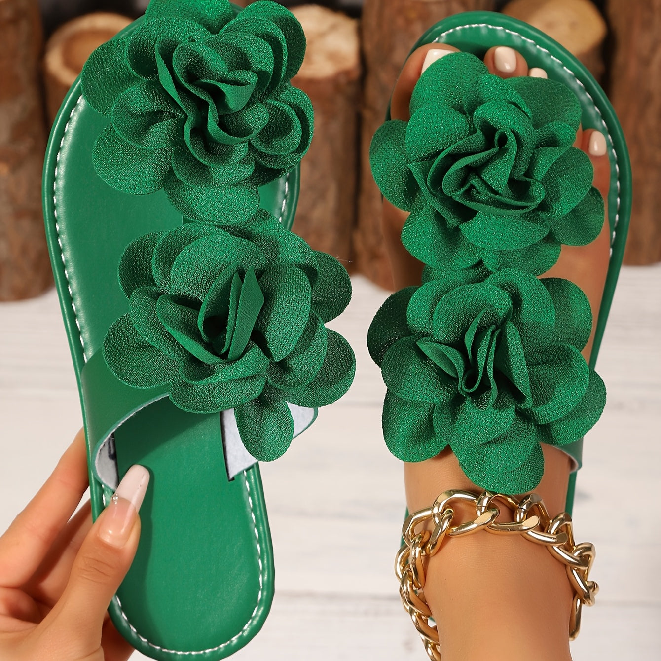 Sandales plates élégantes à fleurs pour femmes