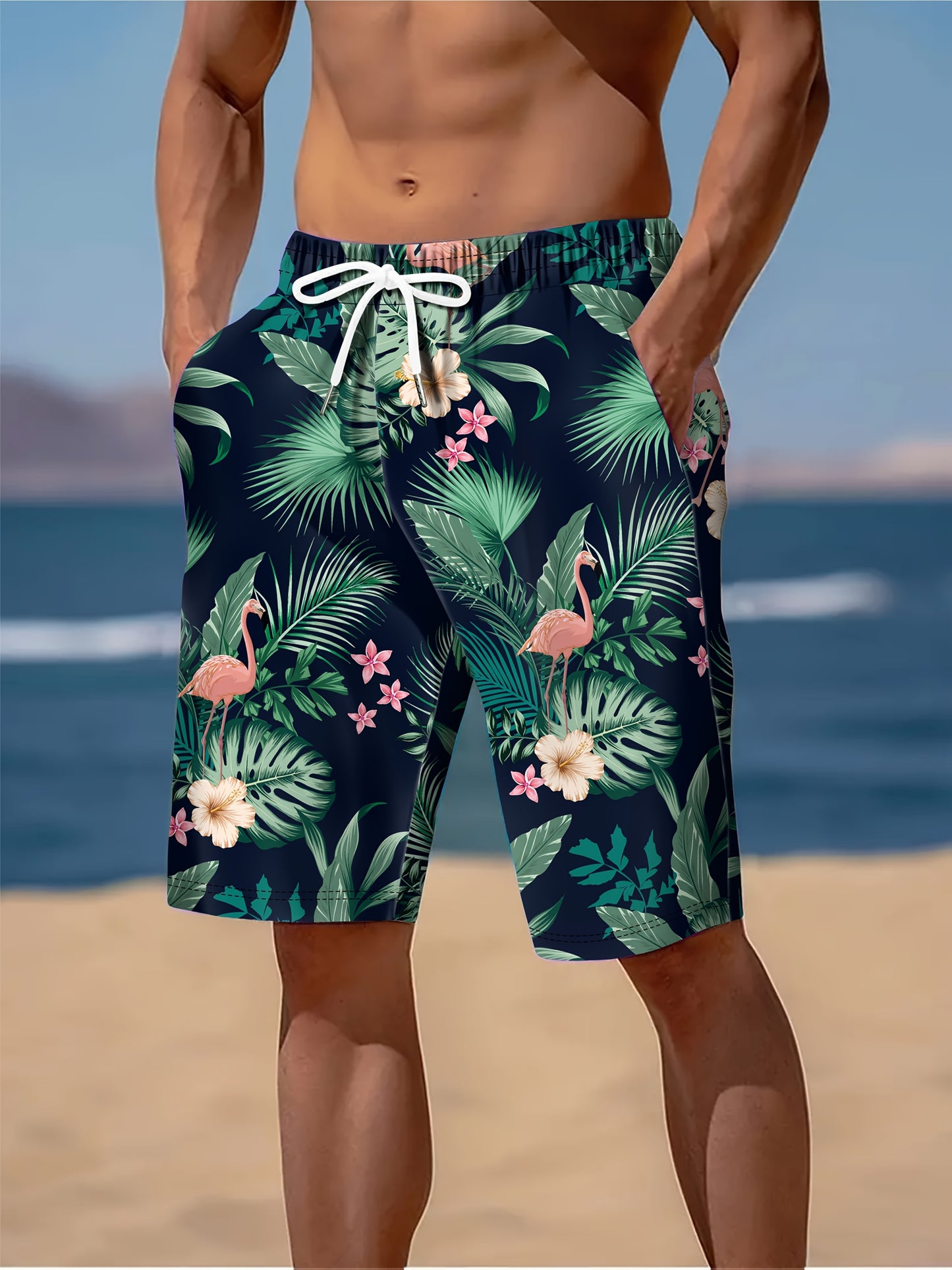 Pantalon de plage pour homme à imprimé tropical, en polyester, style vacances