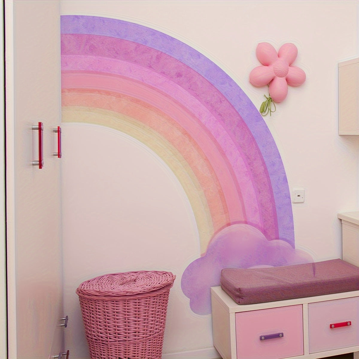 Large Pink And Purple Gradient Rainbow Wall Stickers: 4 Sheets (30X90Cm) for Room Decor - Self-Adhesive, Contemporary Design, PVC Material, One-Time Use - Topdecheztop.fr