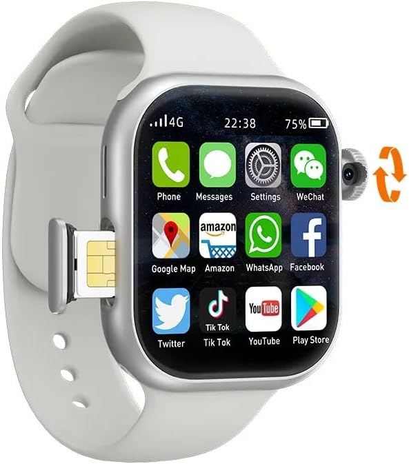 Montre intelligente VP19 S10 originale avec carte SIM 4G, Android 10, 128 Go de ROM, caméra rotative à 190°, GPS, WIFI, écran AMOLED de 2,29 pouces pour adultes (Gris, 4 Go 128 Go)