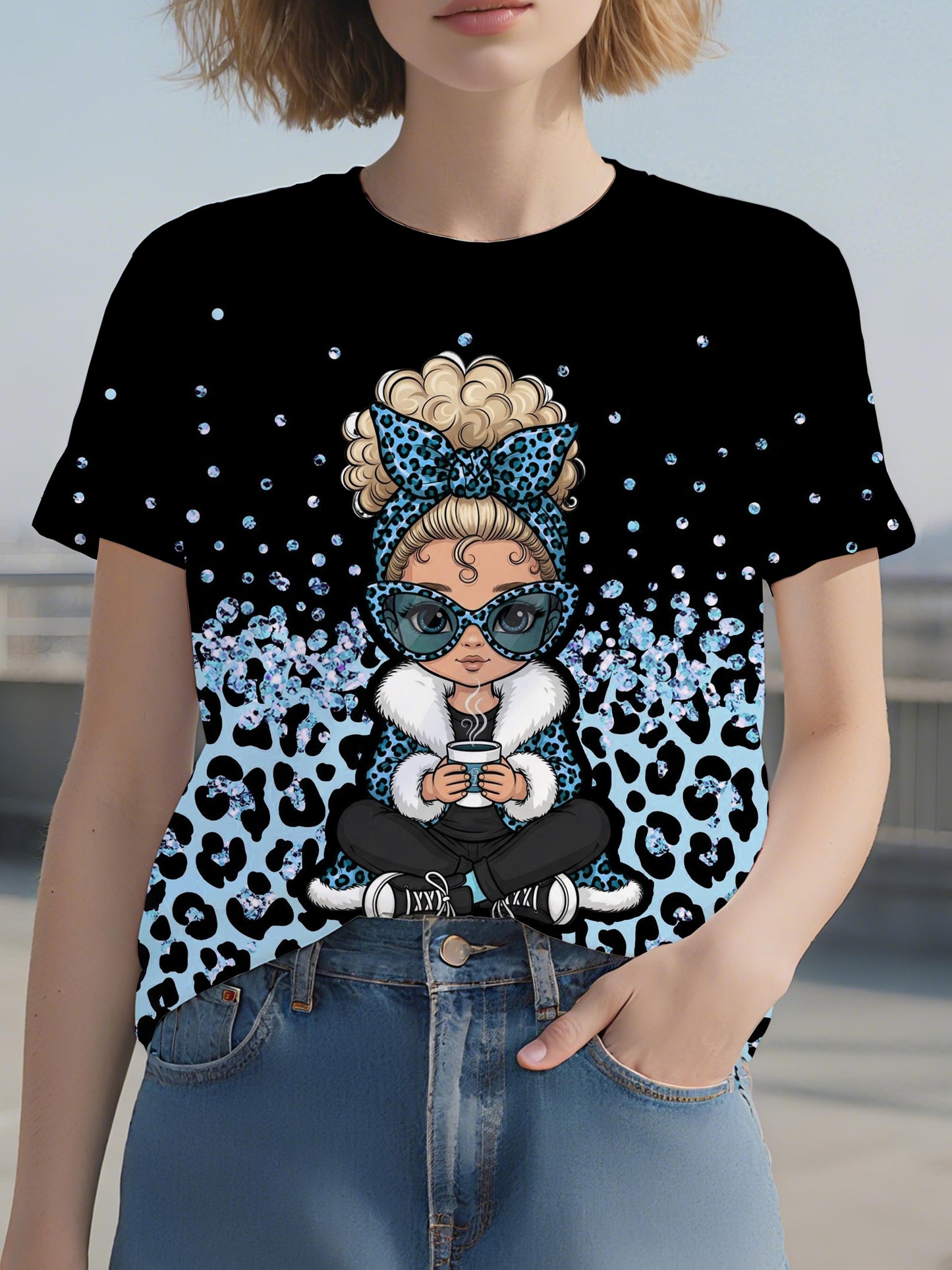 T-shirt à manches courtes et col rond pour femme