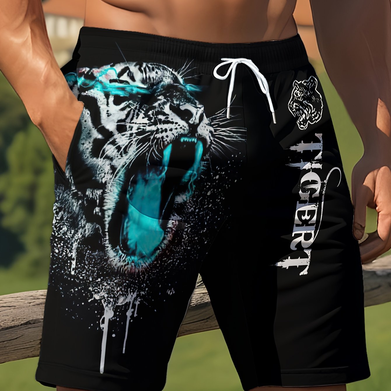 Short de plage d'été pour homme, imprimé animal, motif tigre féroce
