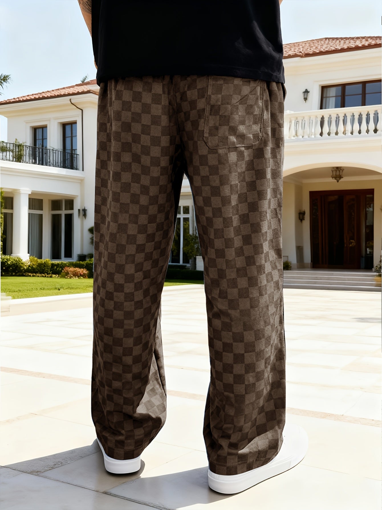 Pantalon à carreaux pour homme, coupe droite décontractée