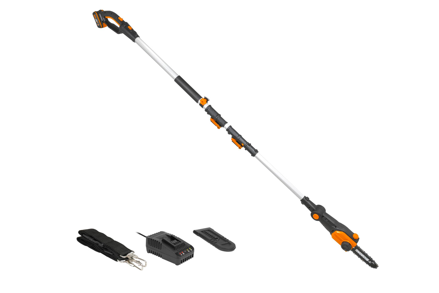 WORX Élagueuse, Tronçonneuse à Chaîne sans Fil 20V WG329E.9, Guide de 15 cm, Tension et Lubrification Automatiques, Assure des Coupes en toute Sécurité au Sol, Livrée sans batterie ni chargeur