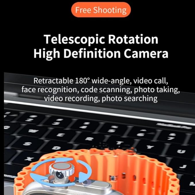 DW100 Montre intelligente 4G/5G LTE Android 10.0 Caméra rotative à 180 ° 64 Go ROM WiFi GPS Carte SIM 2,29" Amoled Play Store Montre intelligente (orange argenté, 3 Go 32 Go)