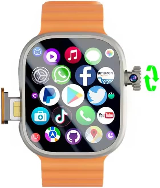 DW100 Montre intelligente 4G/5G LTE Android 10.0 Caméra rotative à 180 ° 64 Go ROM WiFi GPS Carte SIM 2,29" Amoled Play Store Montre intelligente (orange argenté, 3 Go 32 Go)
