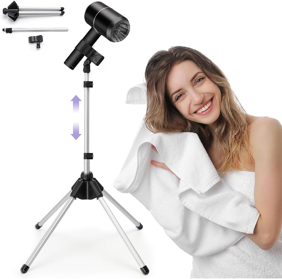 Clip Universel, Support de Sèche-Cheveux Réglable Rotatif à 360 Degrés, 29-59 Pouces avec Trépied.