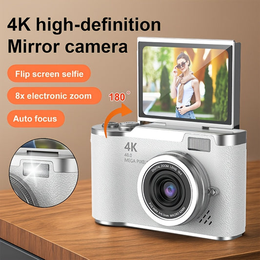 Caméra numérique CCD 4K style vintage - Mini caméra portable à écran rabattable