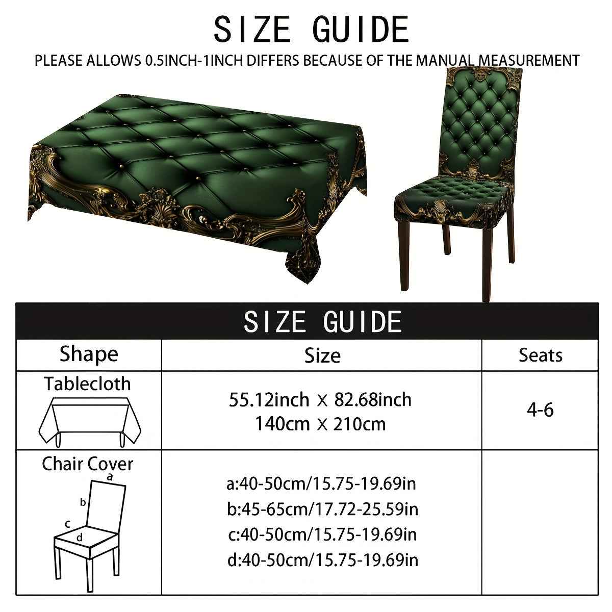 , 5/7pcs Gorgeous High-End Diamond Leather Three-Dimensional Golden Carved Border Pattern Printed Rectangular Tablecloth + Chair Cover Set, All-Polyester Peach Skin Fabric Tablecloth, Removable Chair Cover, Suitable for Famil