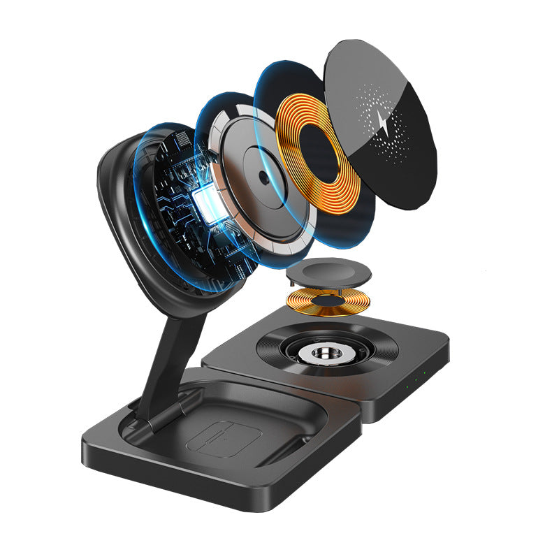 Chargeur sans fil magnétique pliable 3 en 1 pour téléphone portable