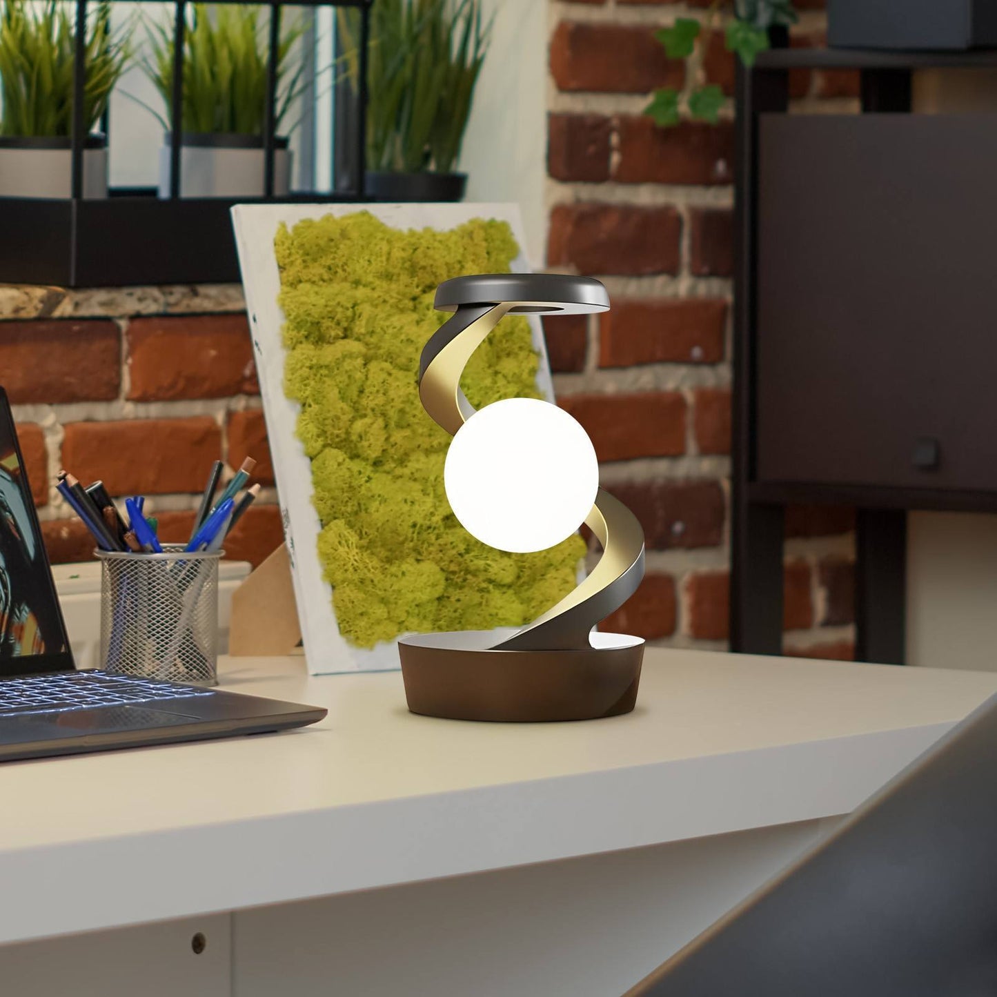 Lampe de bureau rotative en forme de lune avec capteur de charge sans fil pour téléphone