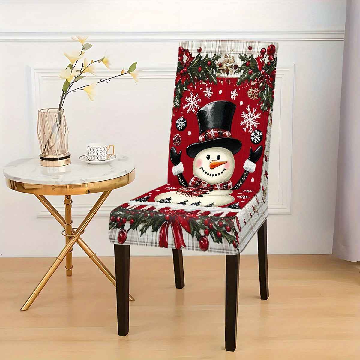 , 5/7pcs Christmas Snowman Snowflake Element Rectangular Tablecloth + Chair Cover Set, All-Polyester Peach Skin Fabric Tablecloth, Removable Chair Cover, Suitable for Family Restaurant, Living Room, Kitchen, Home, Hotel Daily