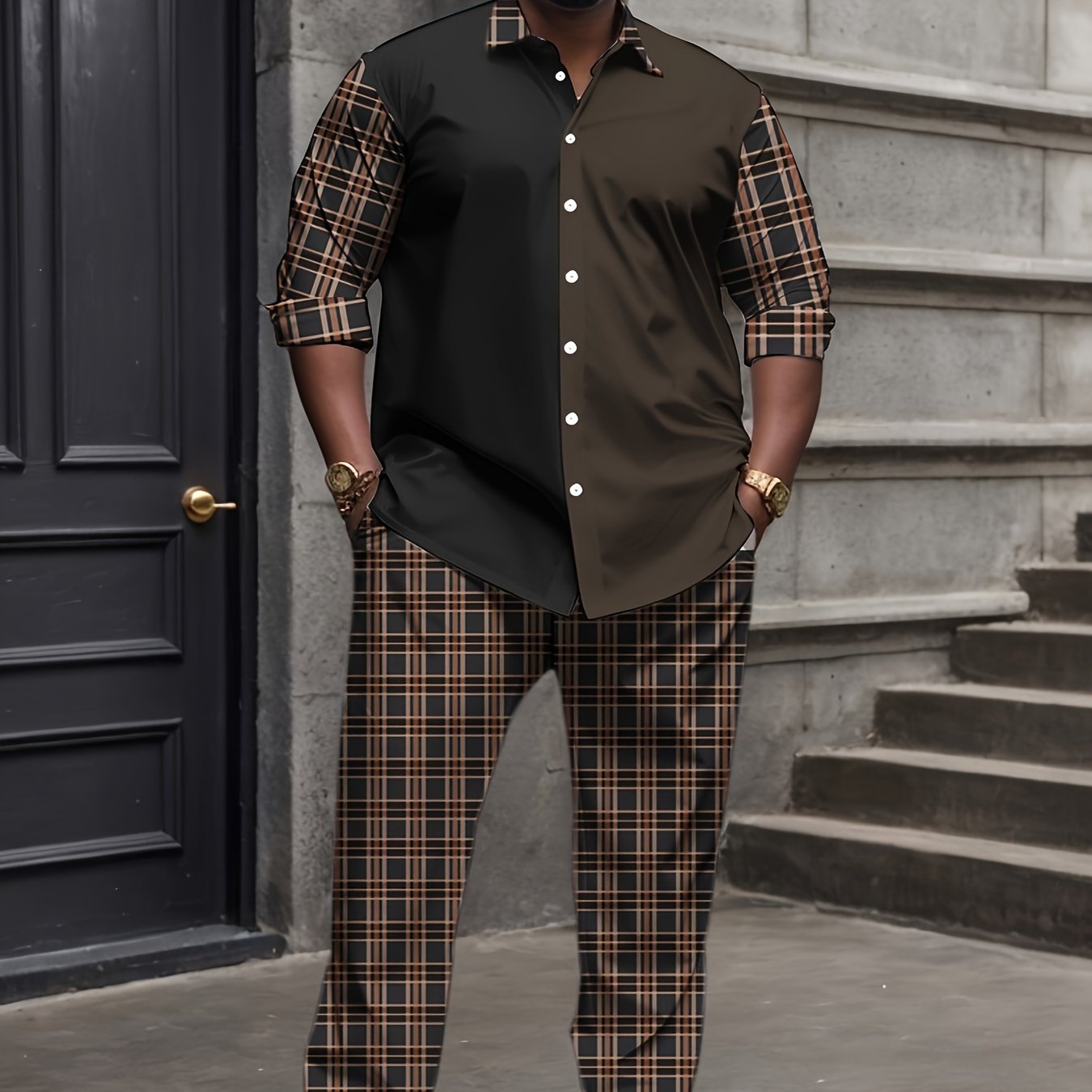 Ensemble chemise en maille pour homme, grandes tailles