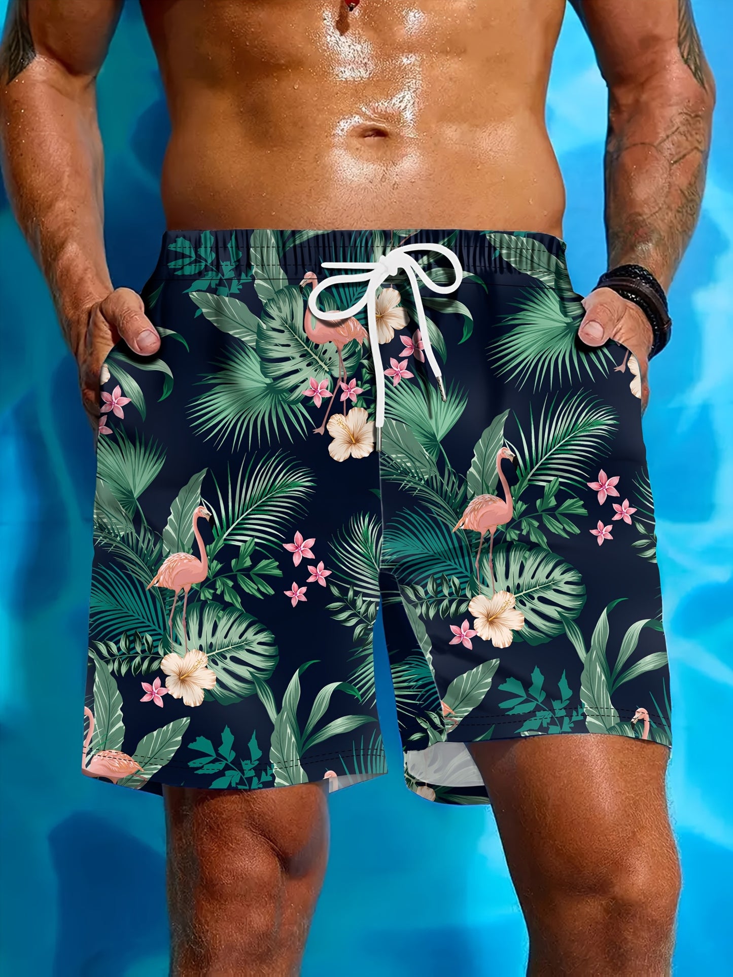 Pantalon de plage pour homme à imprimé tropical, en polyester, style vacances