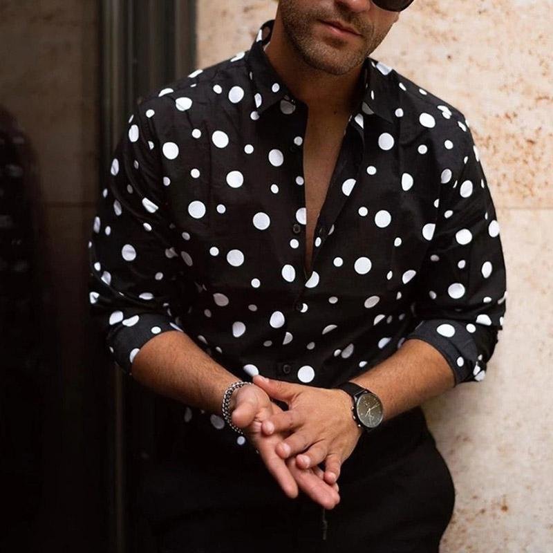 Chemise imprimée à pois 3D à manches longues et coupe ample