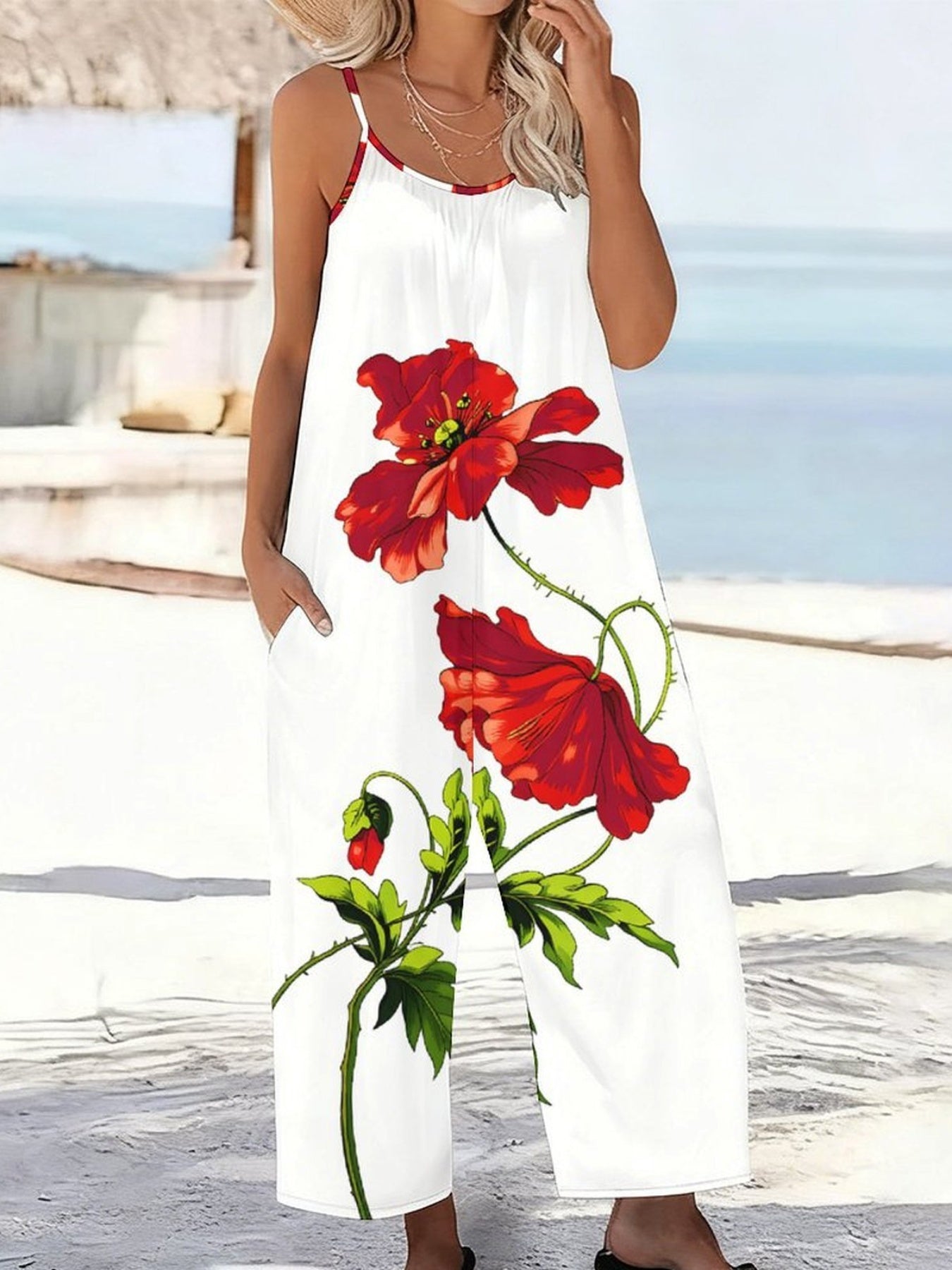 Combinaison pantalon ample à jambes larges et imprimé