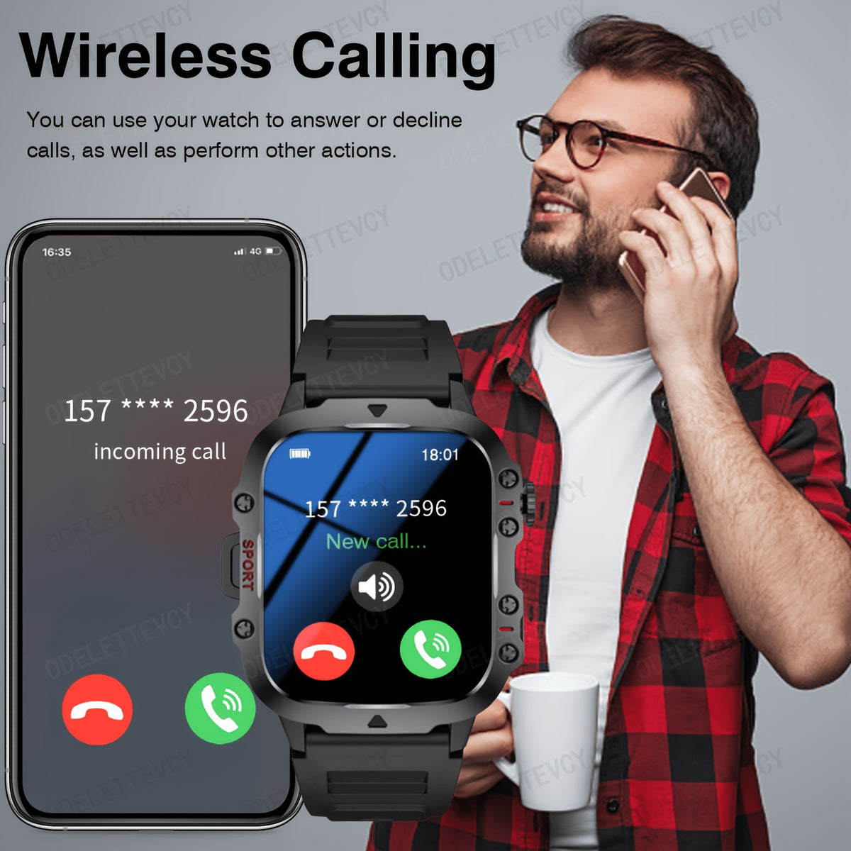 Montre intelligente silicone pour hommes et femmes, cadeau Saint-Valentin, appels sans fil SMS modes sport multiples contrôle caméra à distance tracker fitness compatible iPhone Android rechargeable USB