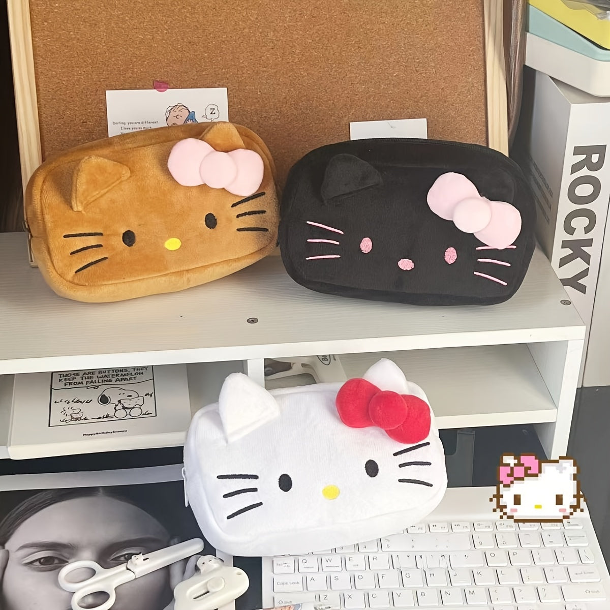 SANRIO Hello Kitty Plush Pencil Case - Cute Large Capacity Cartoon Stationery Organizer, Visually Appealing Makeup Bag for Girls - Topdecheztop.fr