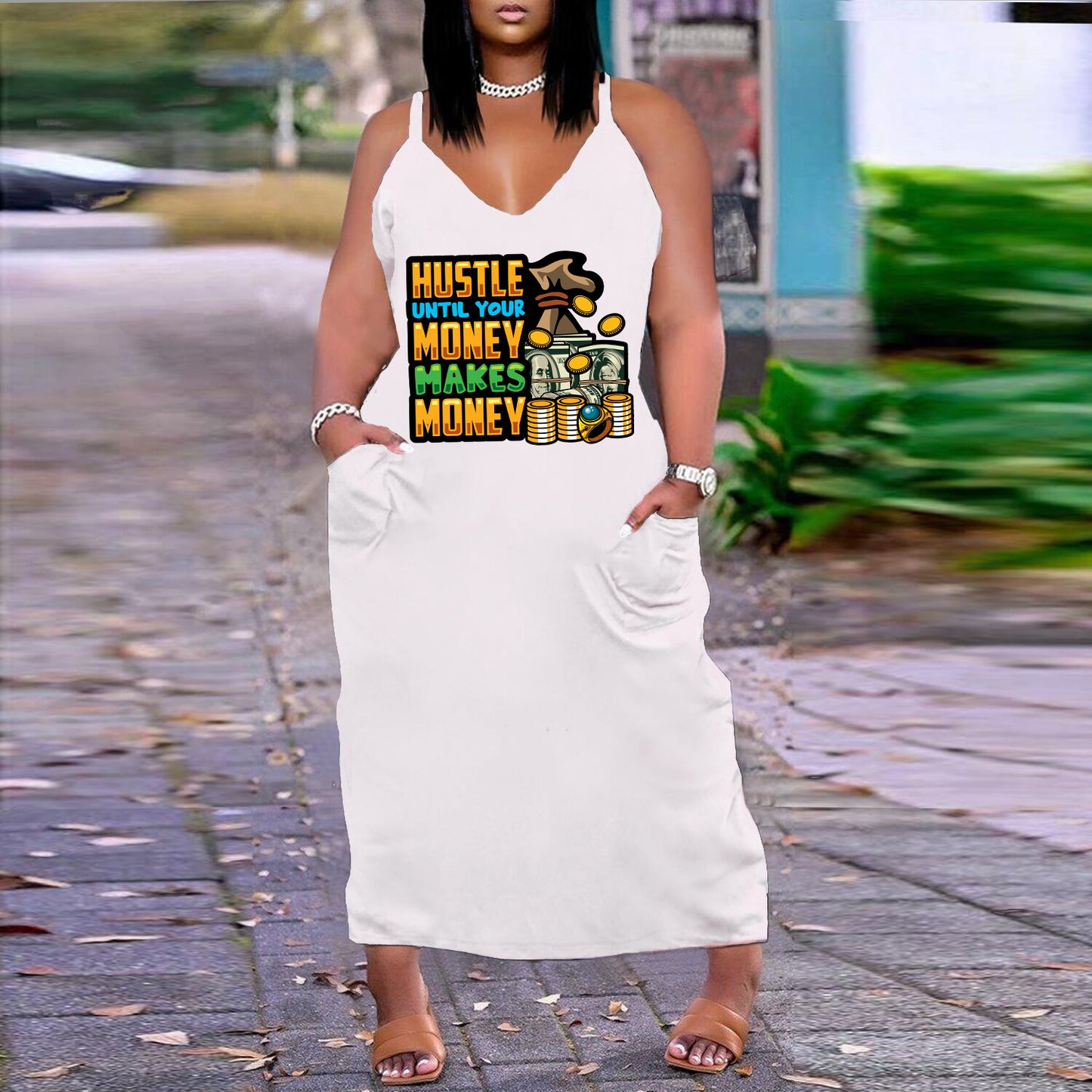 Robe imprimée sexy à col en V, coupe ample et ajustée, grande taille, style européen et américain