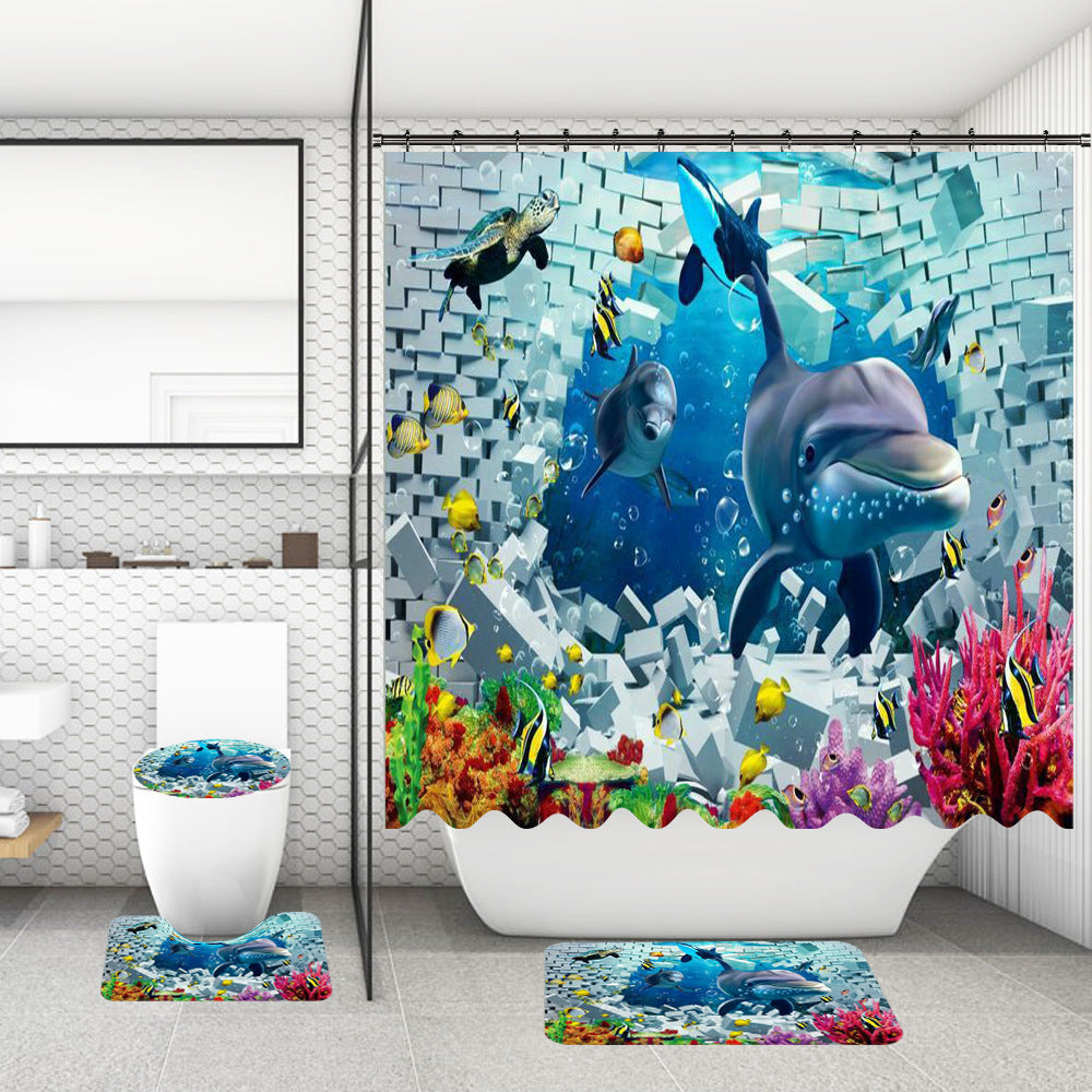 Rideau de douche de salle de bain avec tapis de sol et imprimé