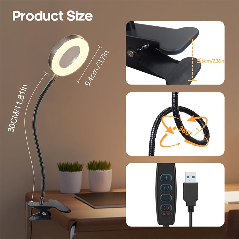 Lampe de bureau LED loupe intégrée (1 pièce), lampe à pince LED, 3 modes d'éclairage