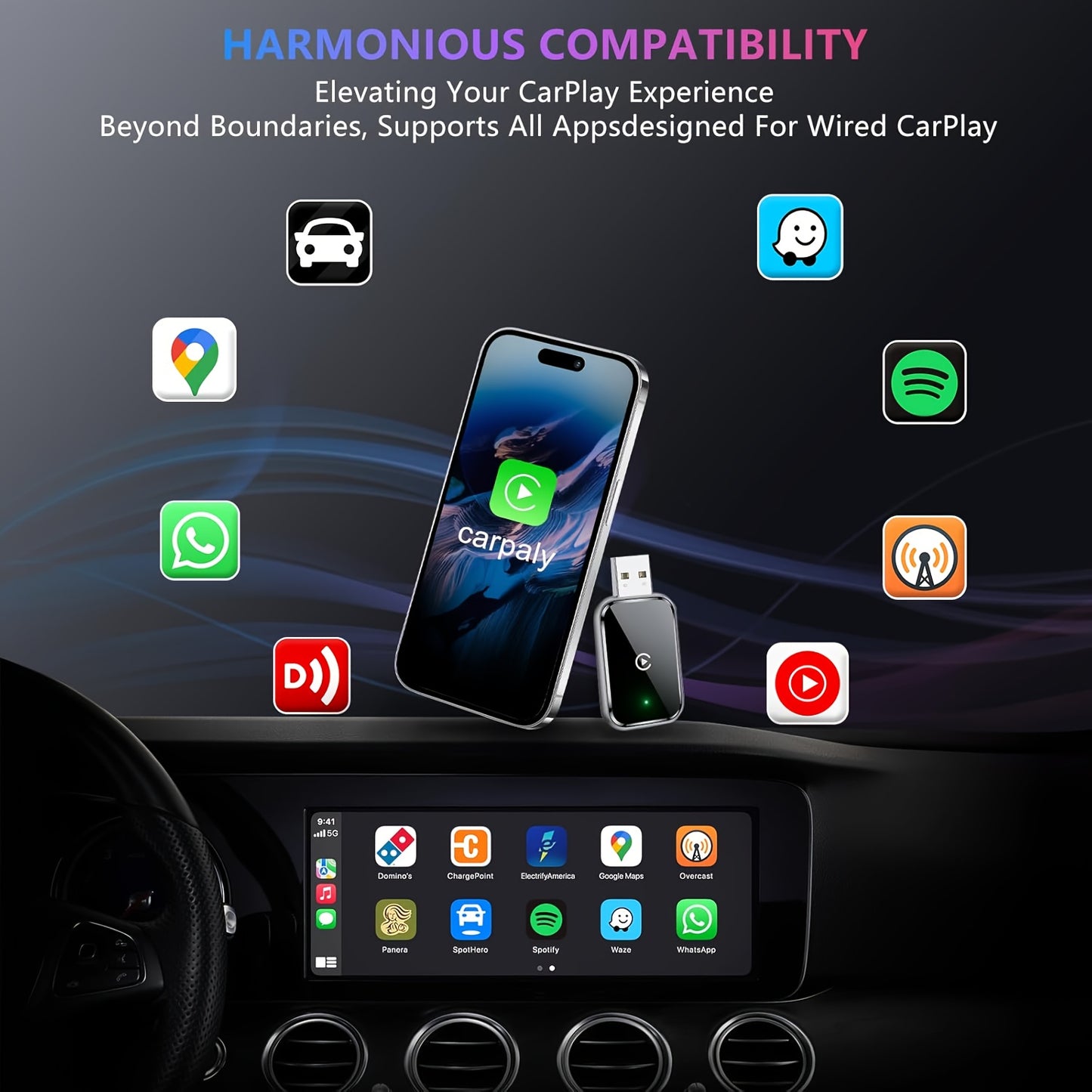 Adaptateur CarPlay sans fil 2 en 1, interface USB - Topdecheztop.fr