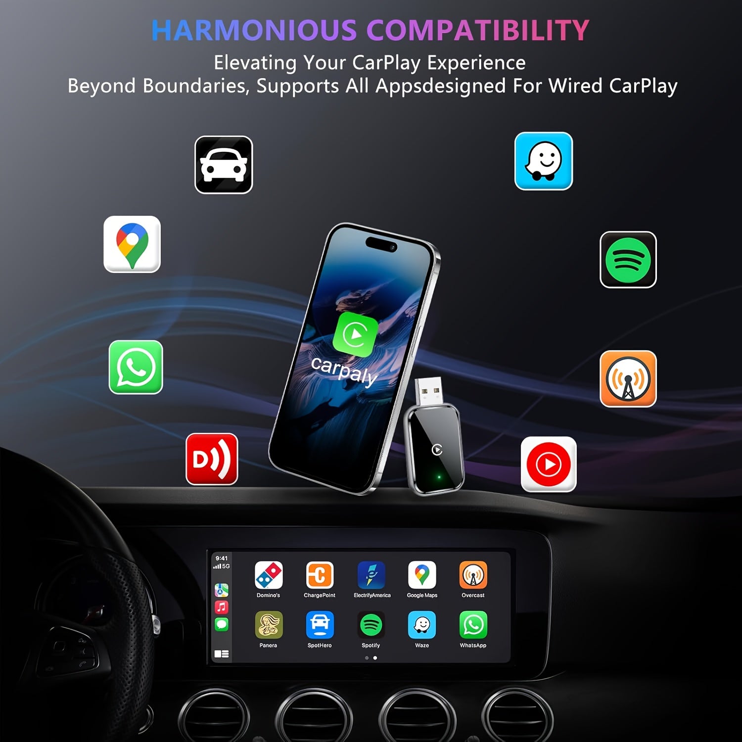 Adaptateur CarPlay sans fil 2 en 1, interface USB - Topdecheztop.fr