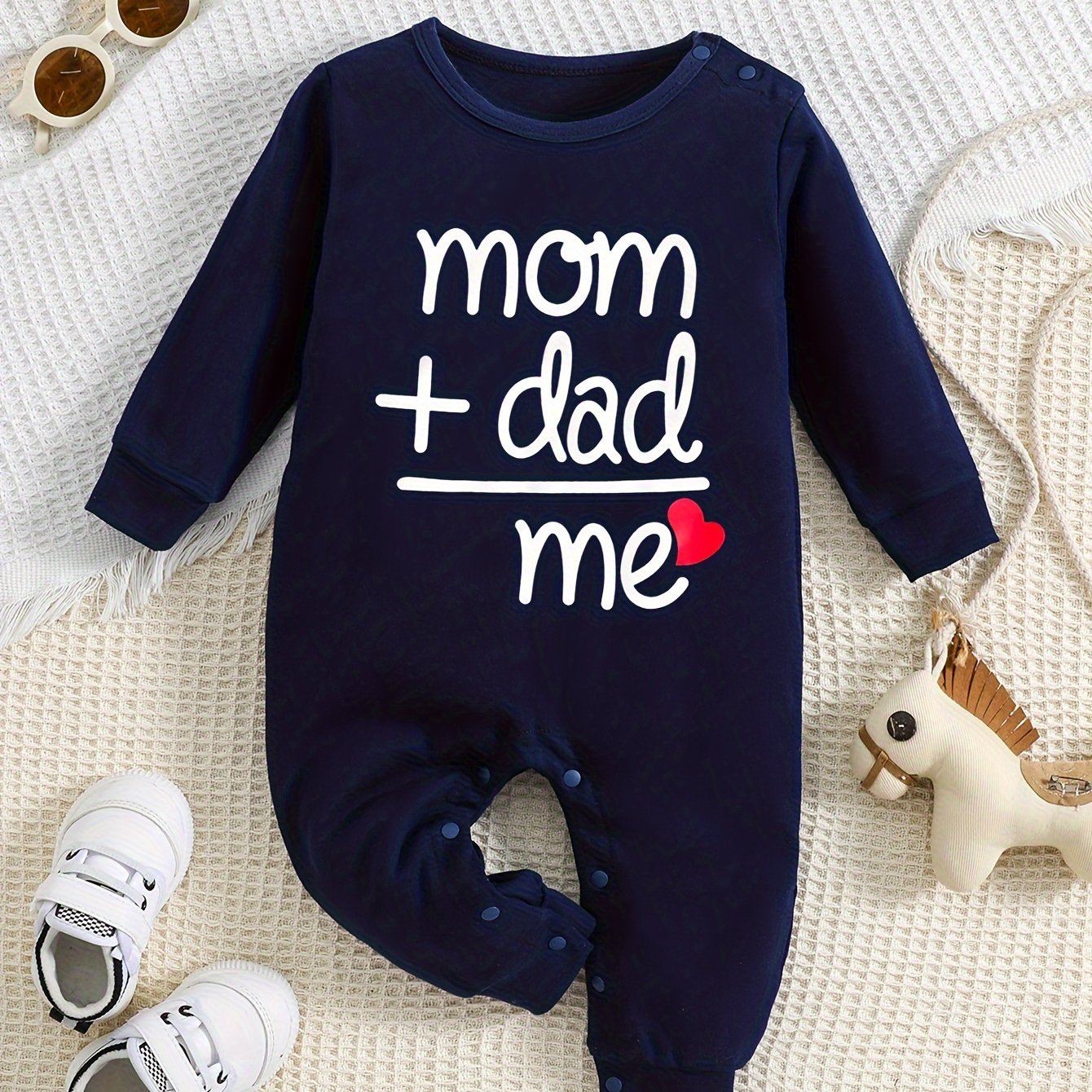 Baby Cute Onesie, Long-sleeved Cotton Jumpsuit With Mom+dad=me Print - Topdecheztop.fr