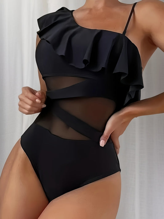 Maillot de bain une pièce élégant en maille à une épaule pour femme