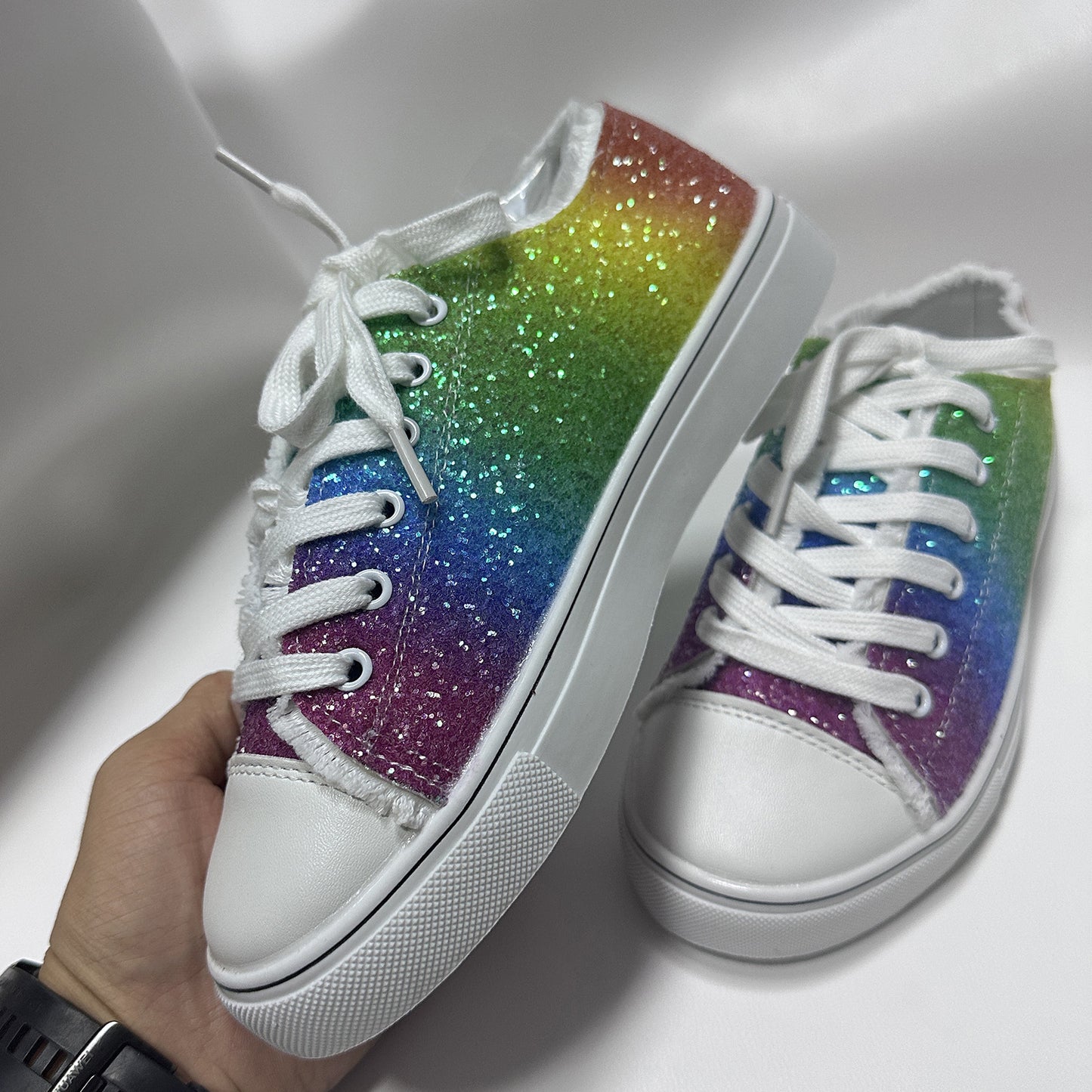 Chaussures de skateboard plates décontractées à paillettes dégradées 3D