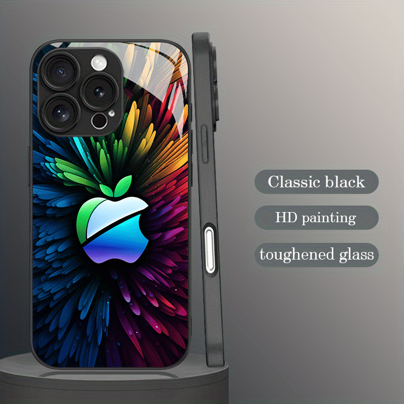 Coque en verre HD premium avec logo Apple coloré – Ultra-fine