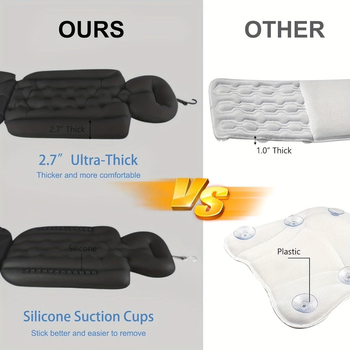 Tapis de bain adulte (1 pièce) avec 96 ventouses, tissu lavable à la main