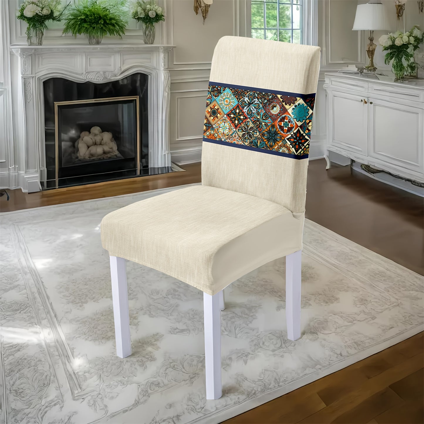 7 pièces Superbe ensemble de nappe rectangulaire + housse de chaise